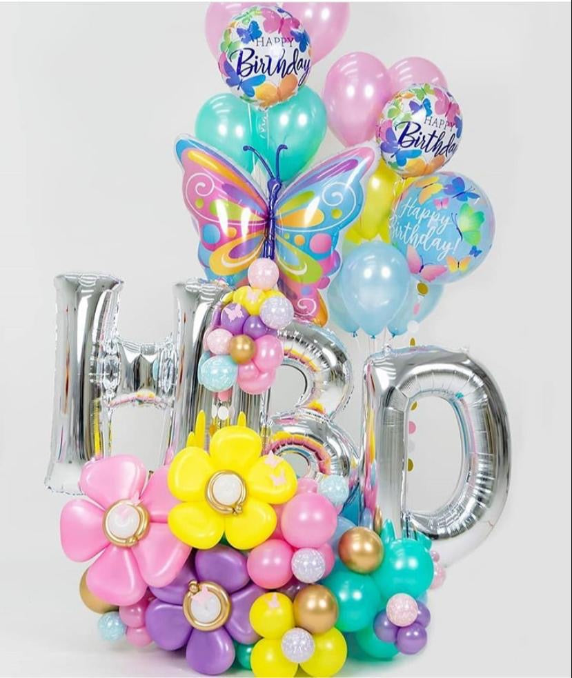 Happy Birthday Floral Garden Balloon Bouquet